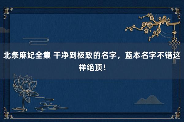 北条麻妃全集 干净到极致的名字，蓝本名字不错这样绝顶！