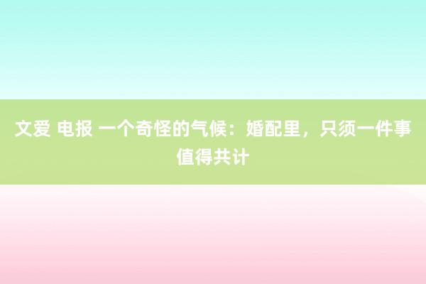 文爱 电报 一个奇怪的气候：婚配里，只须一件事值得共计